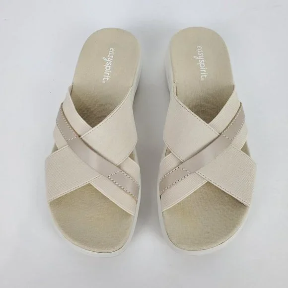 Easy Spirit Squint Beige Tan Fabric Leather Upper Slip On Sandal Size 6 1/2M - Picture 8 of 14